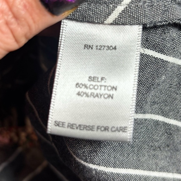 John Mark Button Down Shirt L Gray Striped Floral Trim Artsy Boho Top - Picture 4 of 7